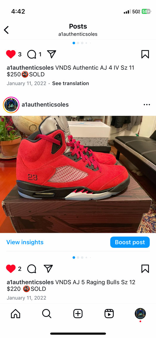 Air Jordan 5 Raging Bulls Sz 12
