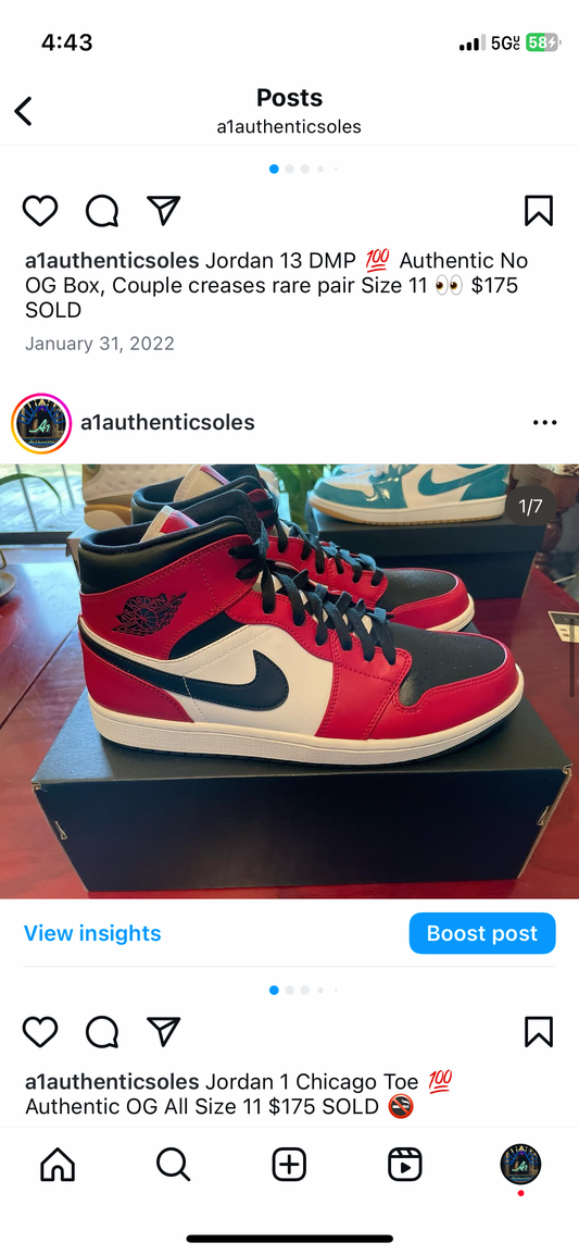 Air Jordan 1 Chicago Toe Sz 11