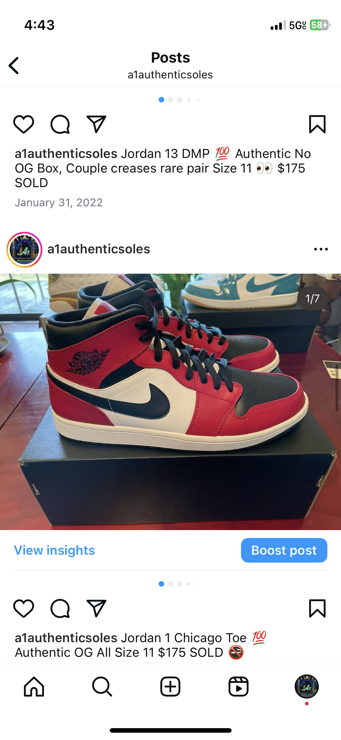 Air Jordan 1 Chicago Toe Sz 11