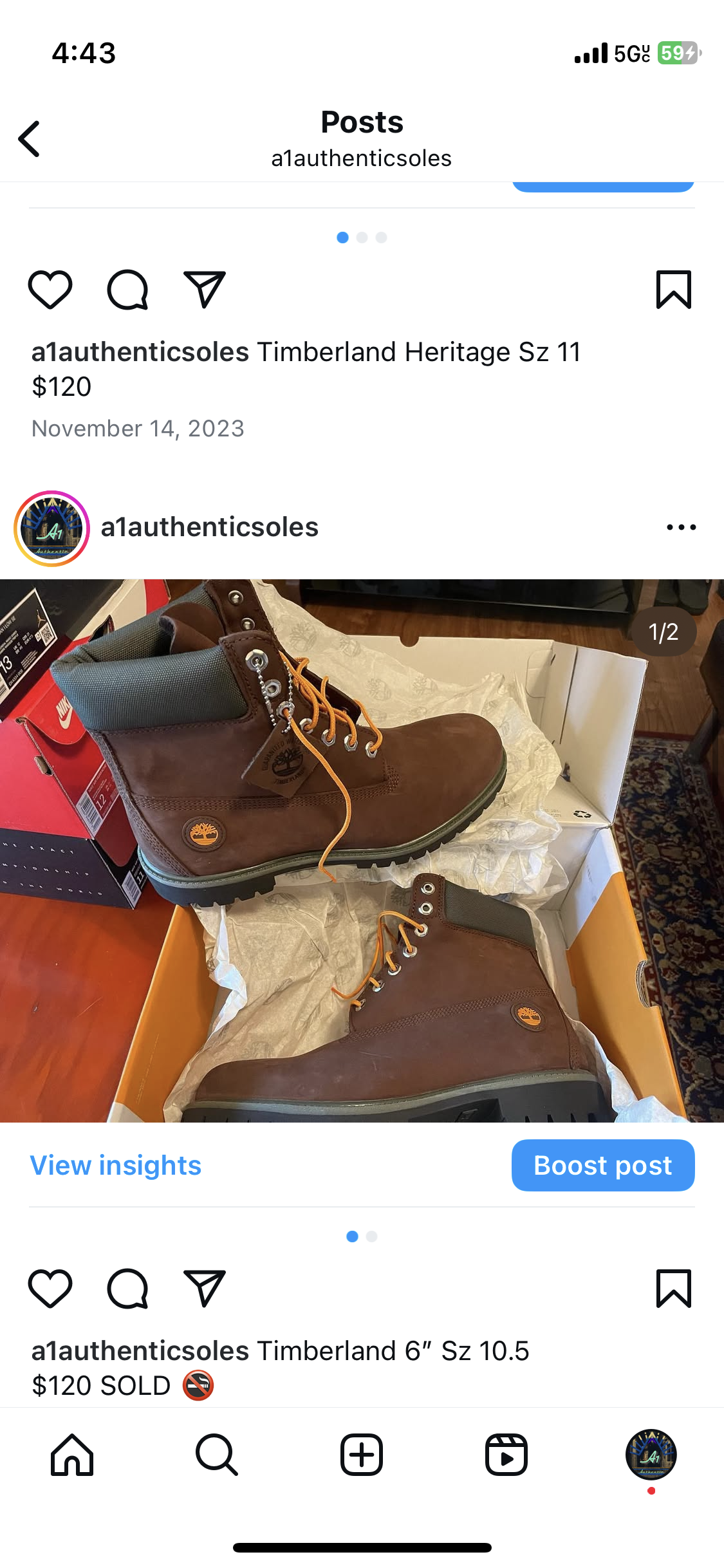 Timberland 6” Sz 10.5