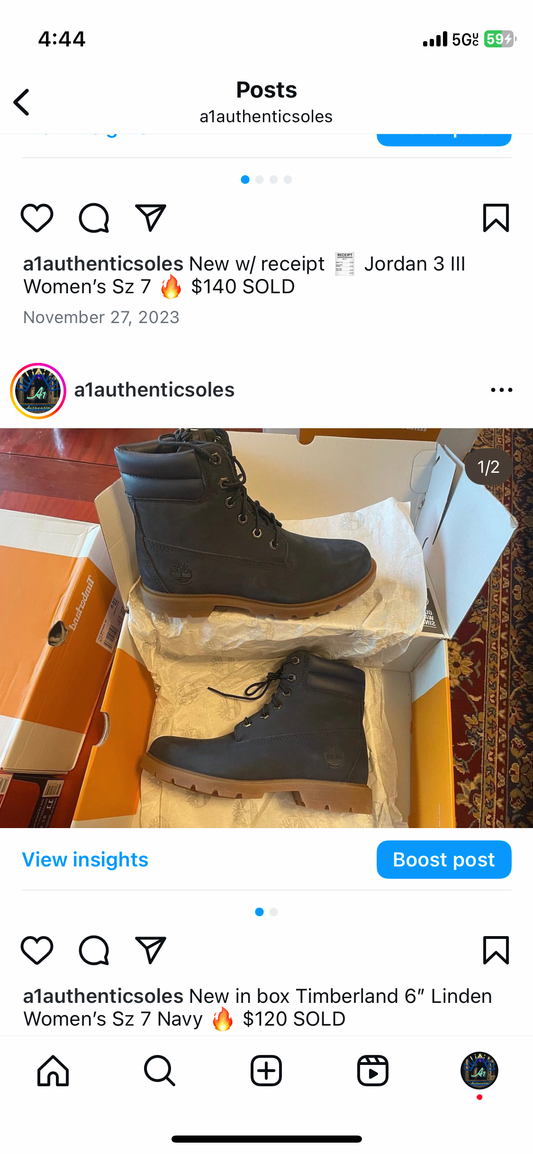 Timberland 6” Navy W Sz 7